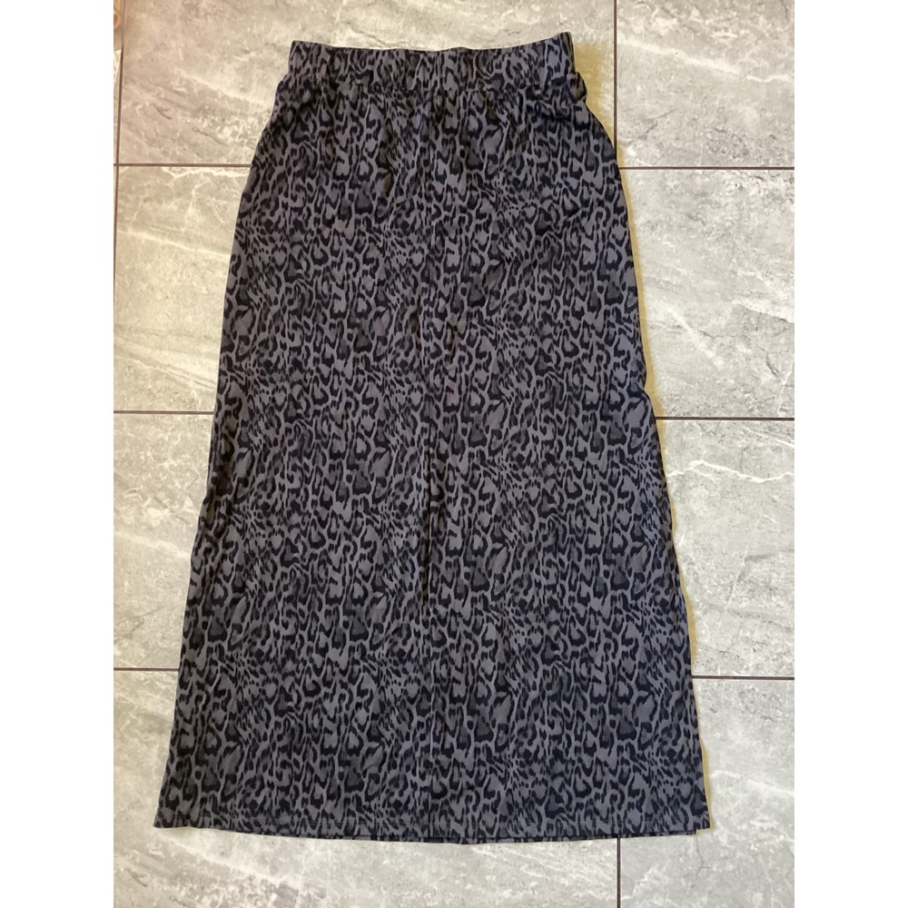 Halara NWOT Leopard Print Maxi Skirt Gray Black Elastic Waist Side Slit Size M